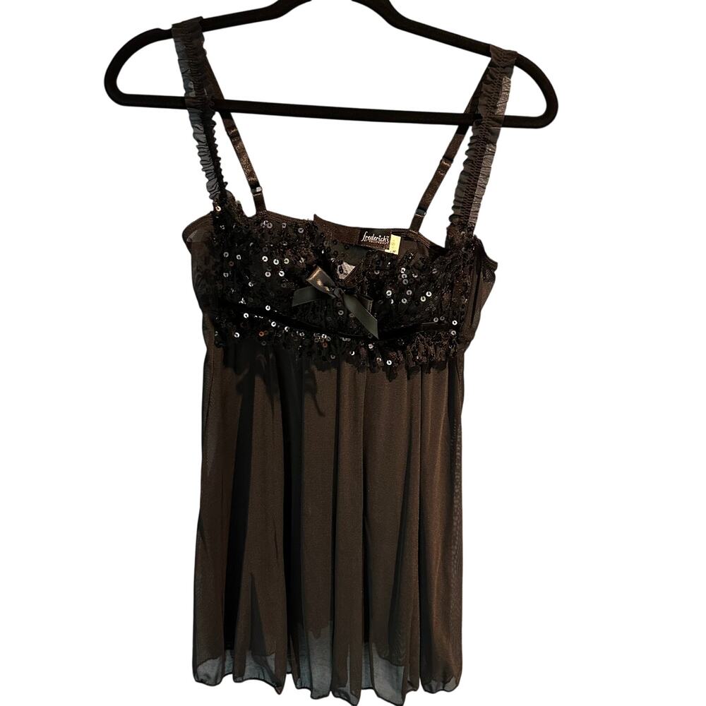 Frederick's of Hollywood Size Small Black Sequin Sheer Babydoll Sexy Lingerie